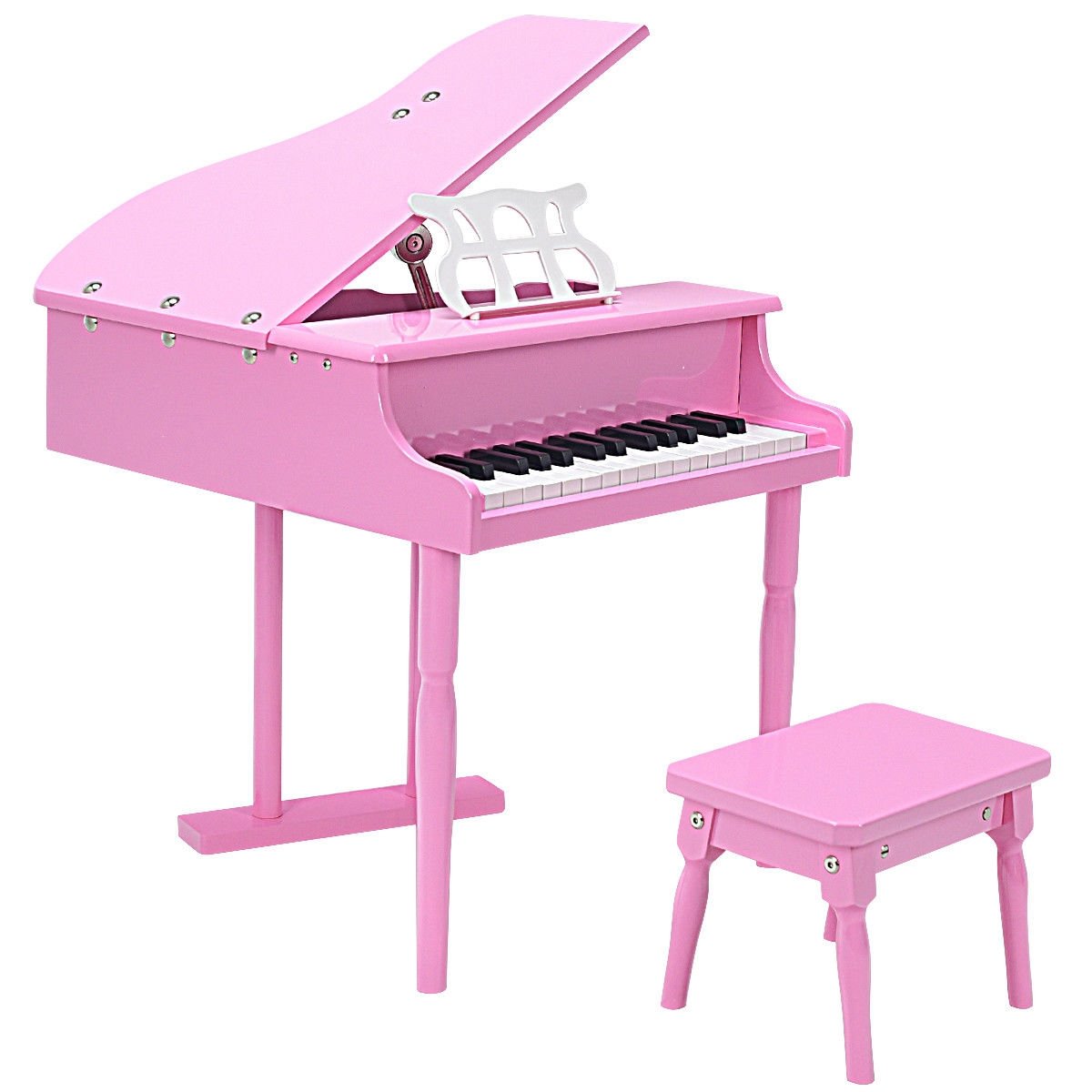 Musical Instrument Toy 30-Key Children Mini Grand Piano with Bench-Pink Kids Crystal