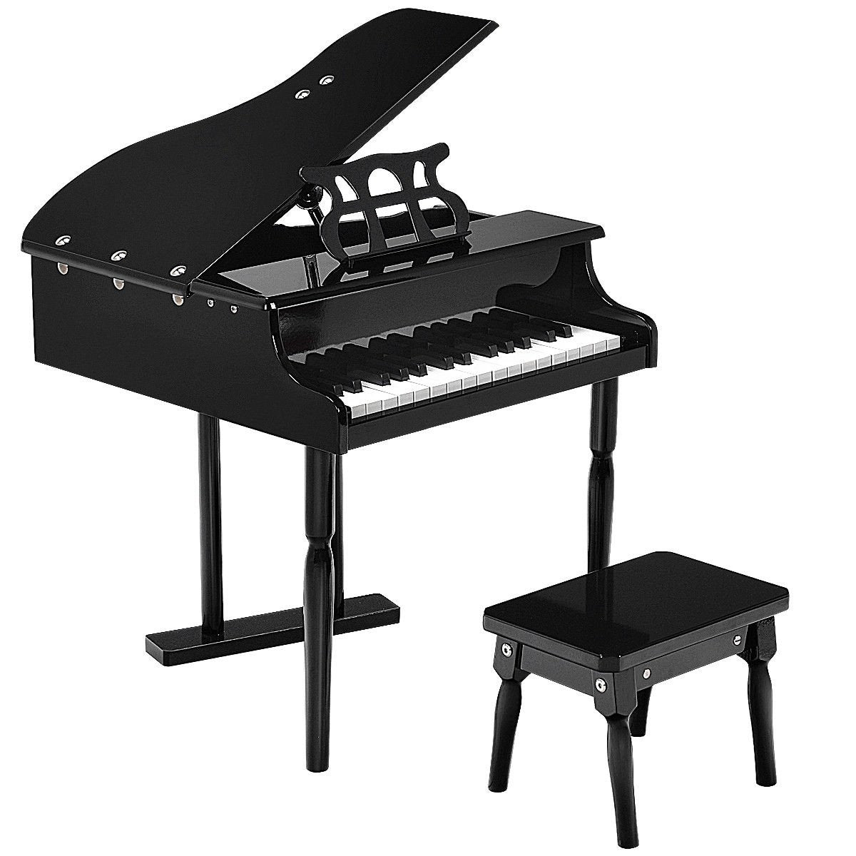 Musical Instrument Toy 30-Key Children Mini Grand Piano with Bench-Black Kids Crystal