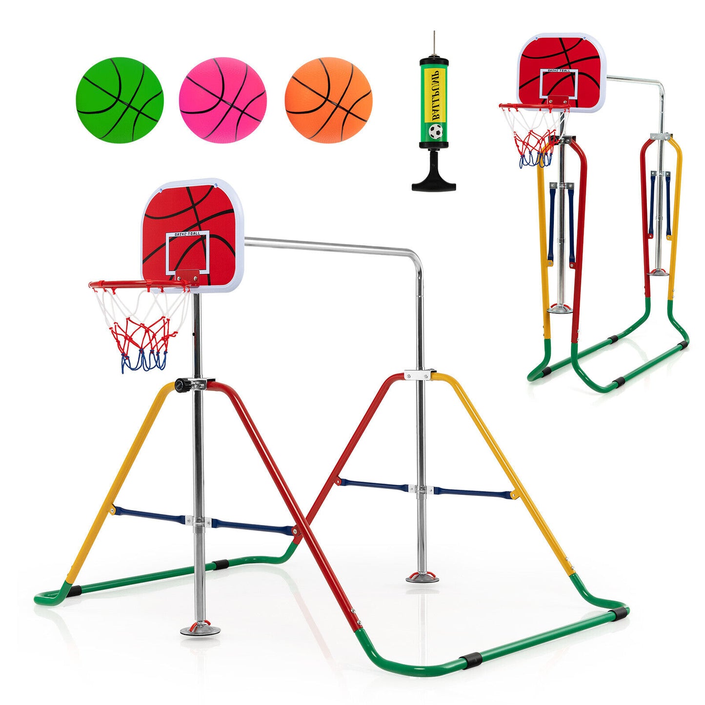 Kids Folding Horizontal Bar with 4 Adjustable Heights-Multicolor Kids Crystal