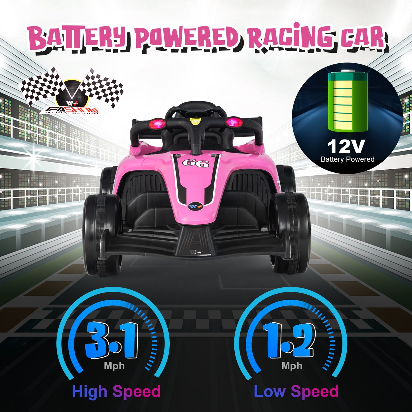 12V Kids Ride on Electric Formula Racing Car with Remote Control-Pink Kids Crystal