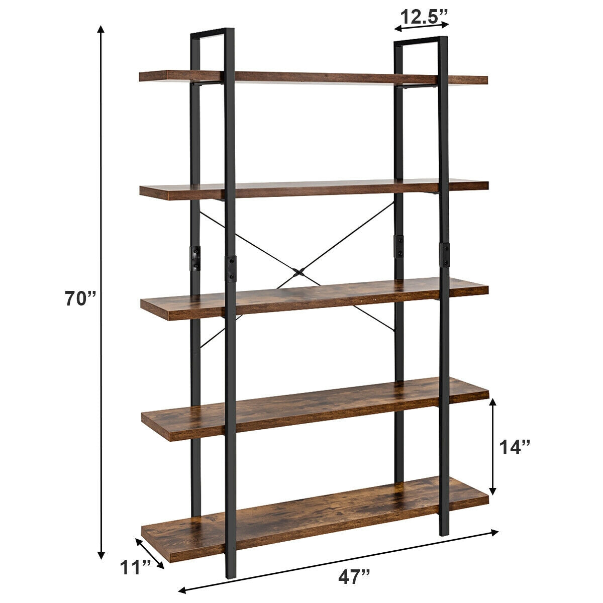 3/5 Tiers Industrial Bookcase with Metal Frame for Home Office-5-Tier Kids Crystal