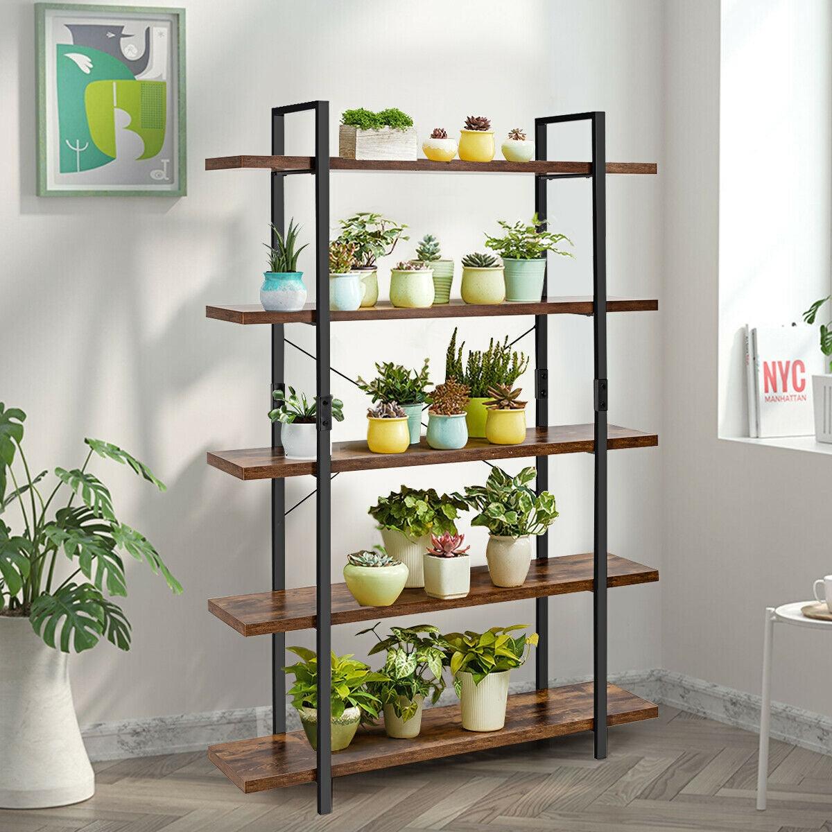 3/5 Tiers Industrial Bookcase with Metal Frame for Home Office-5-Tier Kids Crystal