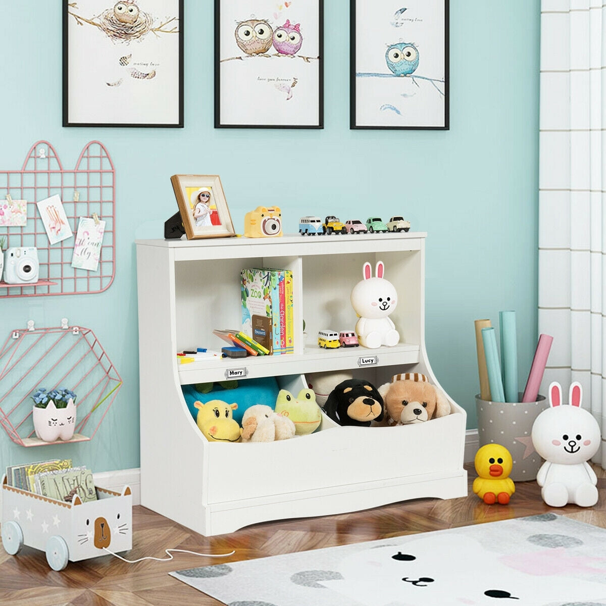3-Tier Kids Bookcase Storage Organizer-White Kids Crystal
