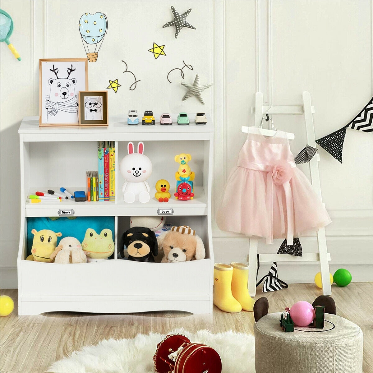 3-Tier Kids Bookcase Storage Organizer-White Kids Crystal