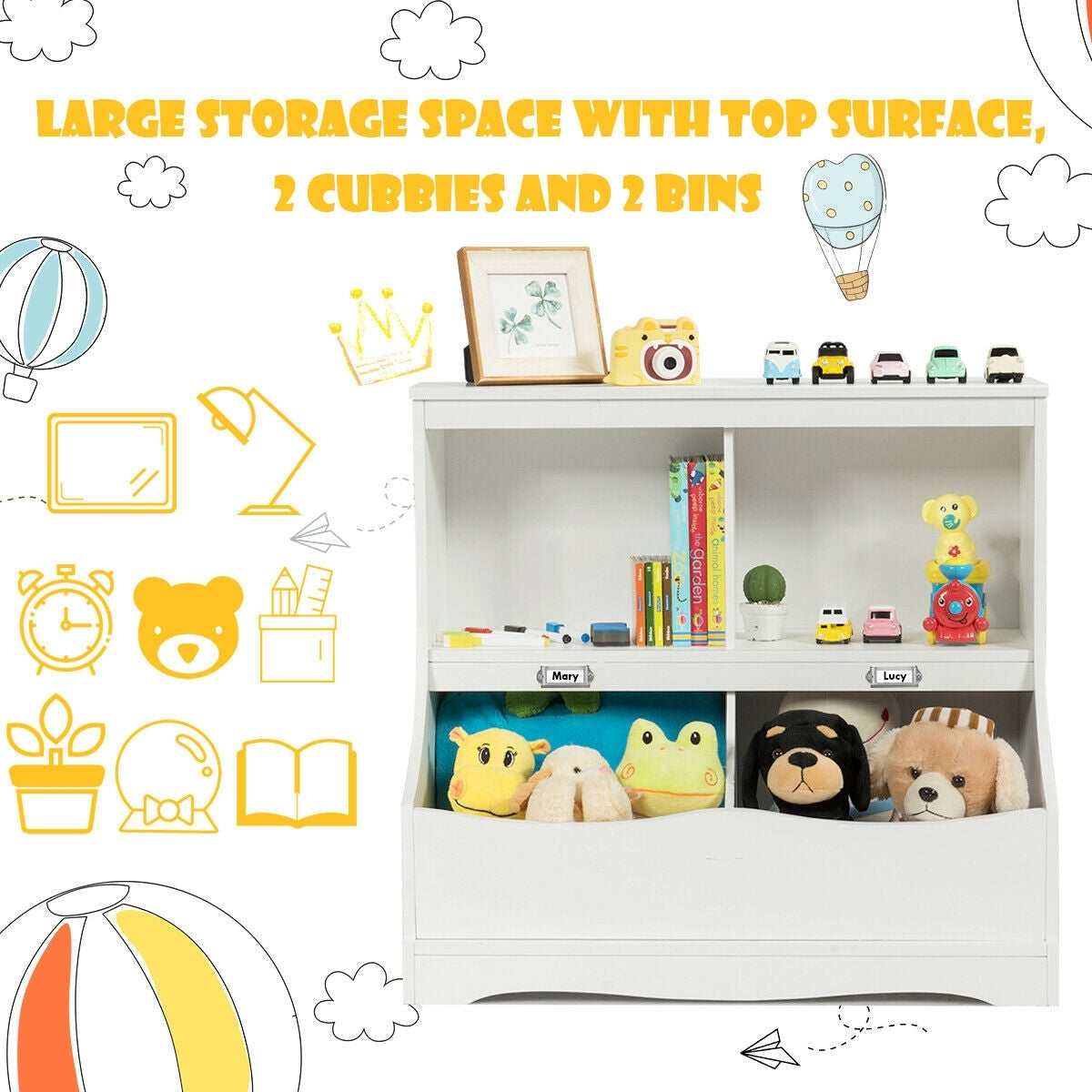 3-Tier Kids Bookcase Storage Organizer-White Kids Crystal