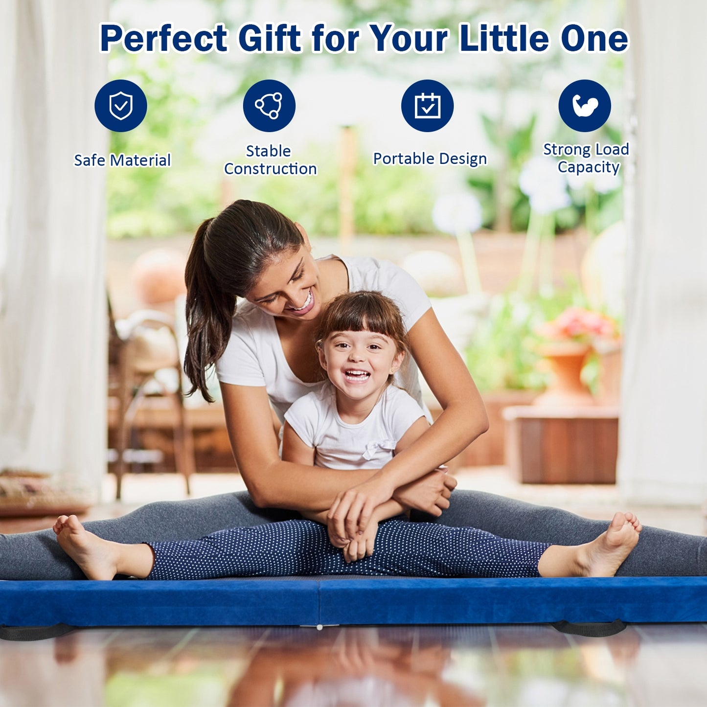 7 Feet Folding Portable Floor Balance Beam with Handles for Gymnasts-Blue Kids Crystal