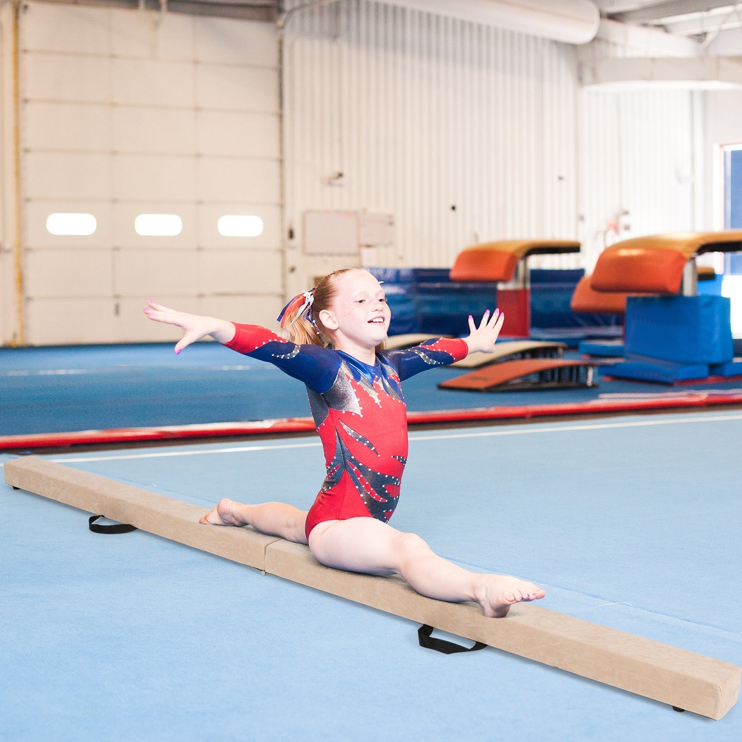 7 Feet Folding Portable Floor Balance Beam with Handles for Gymnasts-Brown Kids Crystal