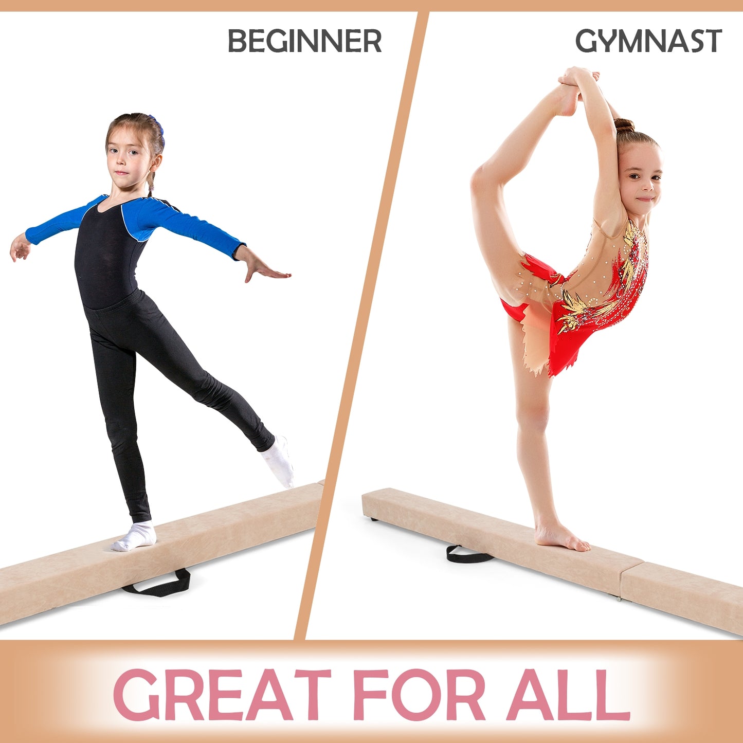 7 Feet Folding Portable Floor Balance Beam with Handles for Gymnasts-Brown Kids Crystal