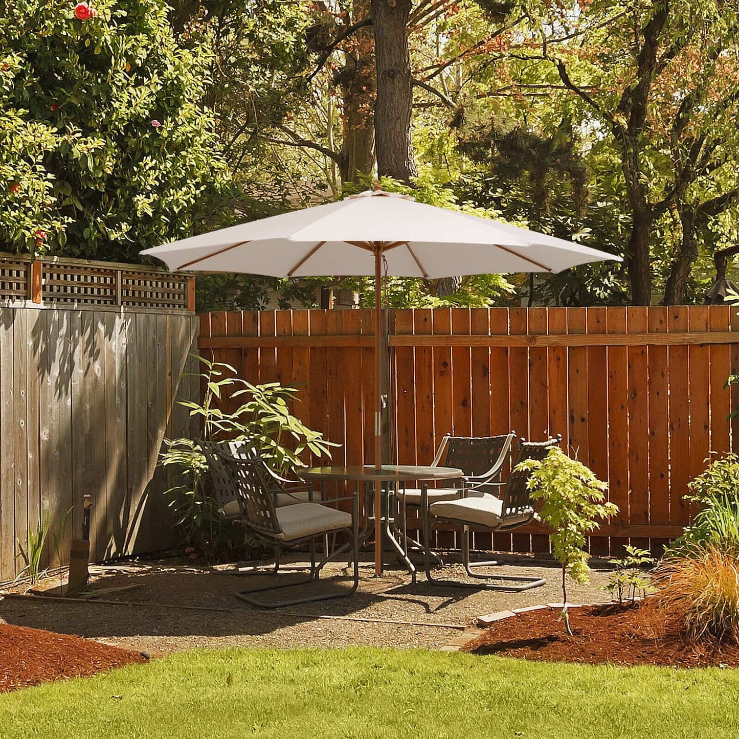 Adjustable 10 Feet Wooden Outdoor Umbrella Sunshade-Beige Kids Crystal