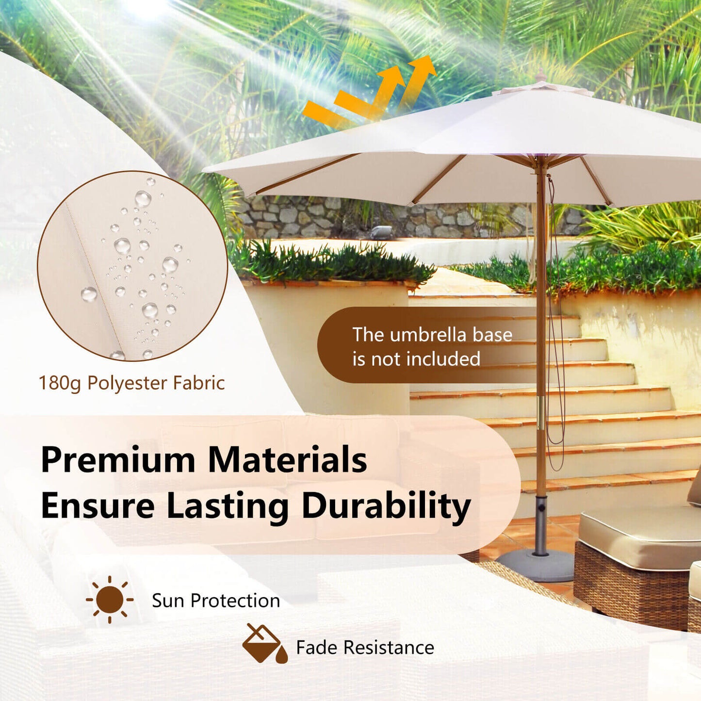 Adjustable 10 Feet Wooden Outdoor Umbrella Sunshade-Beige Kids Crystal