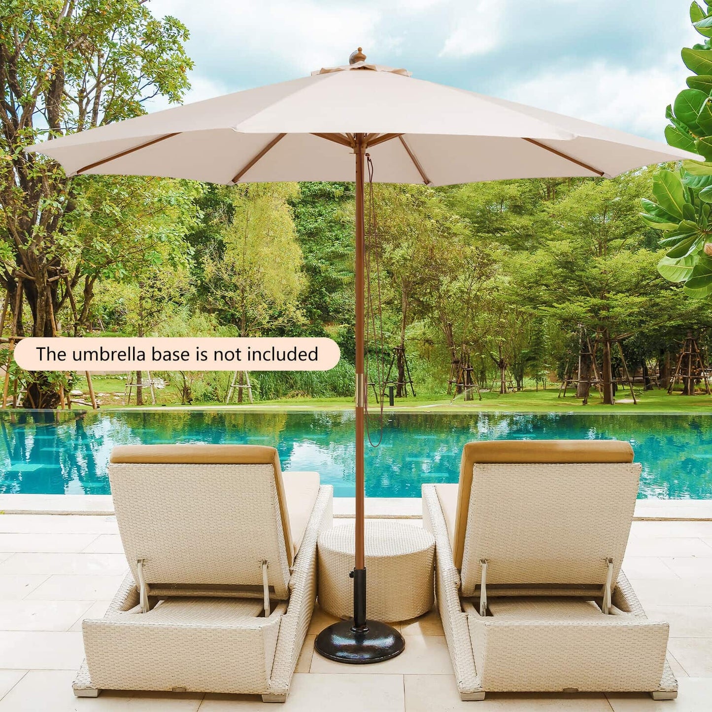 Adjustable 10 Feet Wooden Outdoor Umbrella Sunshade-Beige Kids Crystal