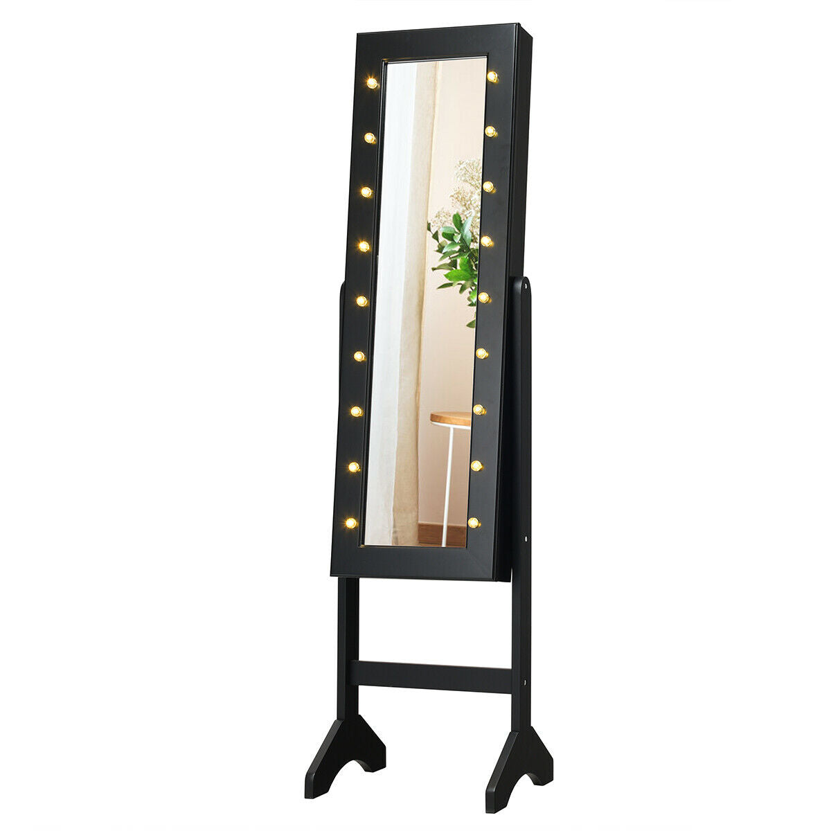 Mirrored Jewelry Cabinet Armoire Organizer w/ LED lights-Black Kids Crystal