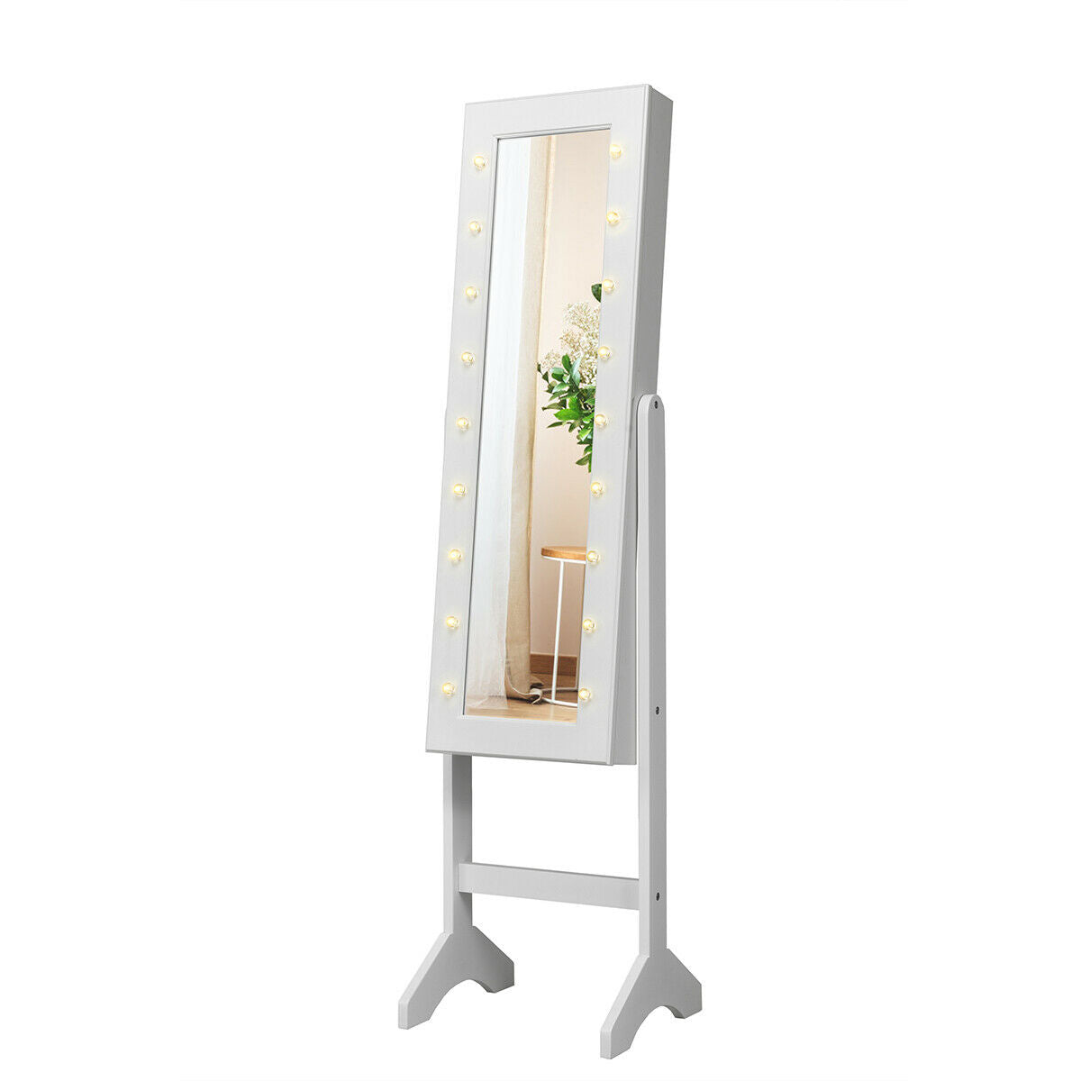 Mirrored Jewelry Cabinet Armoire Organizer w/ LED lights-White Kids Crystal