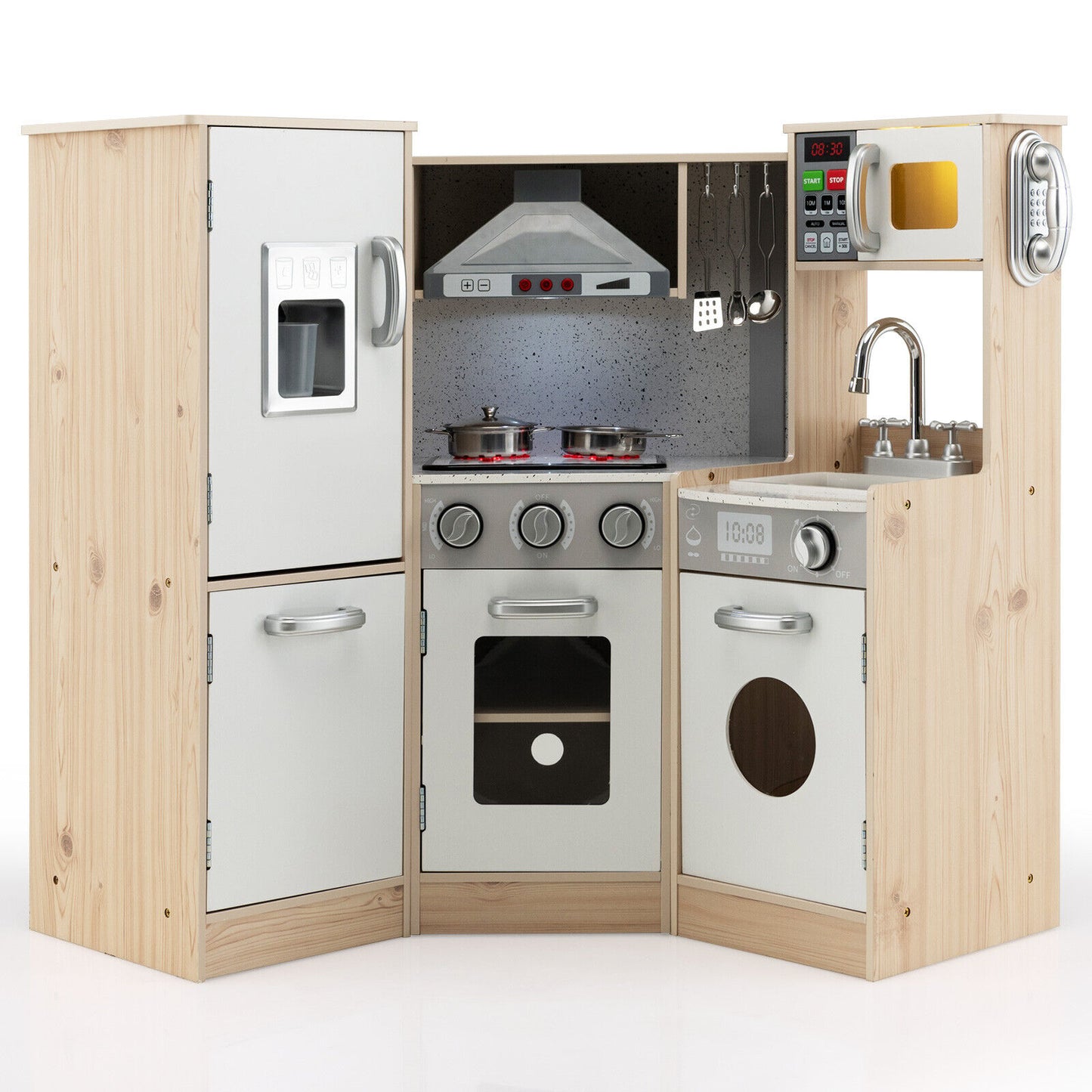 Kids Corner Wooden Kitchen Playset with Cookware Accessories Kids Crystal