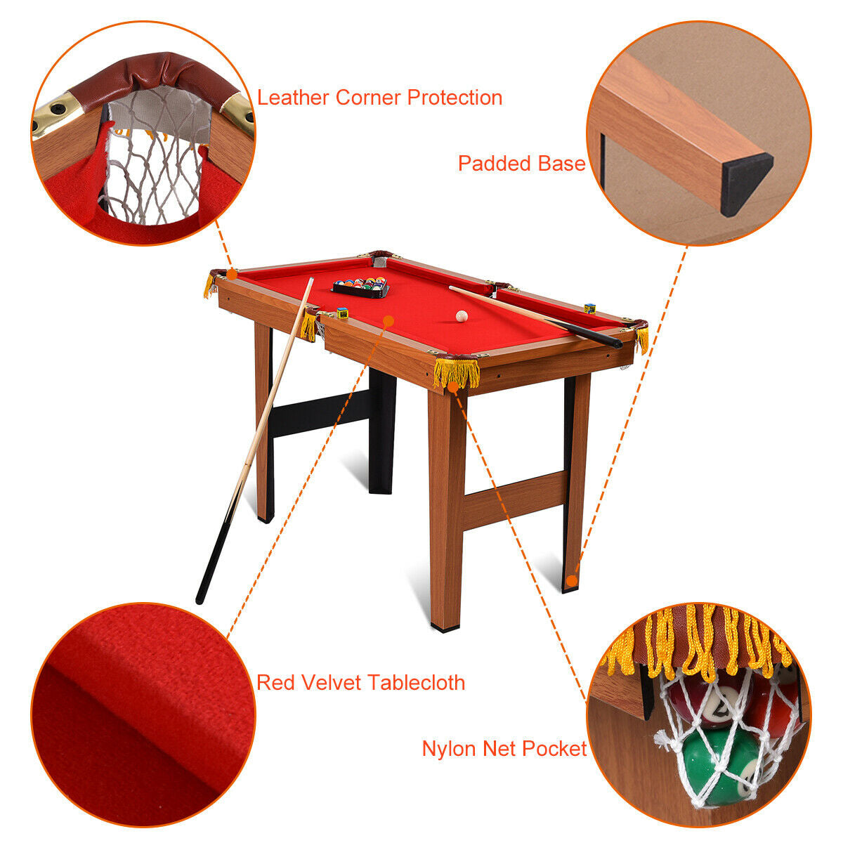 48 Inch Mini Table Top Pool Table Game Billiard Set Kids Crystal