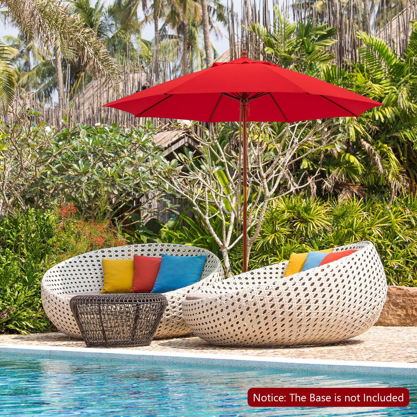 9.5 Feet Pulley Lift Round Patio Umbrella with Fiberglass Ribs-Red Kids Crystal