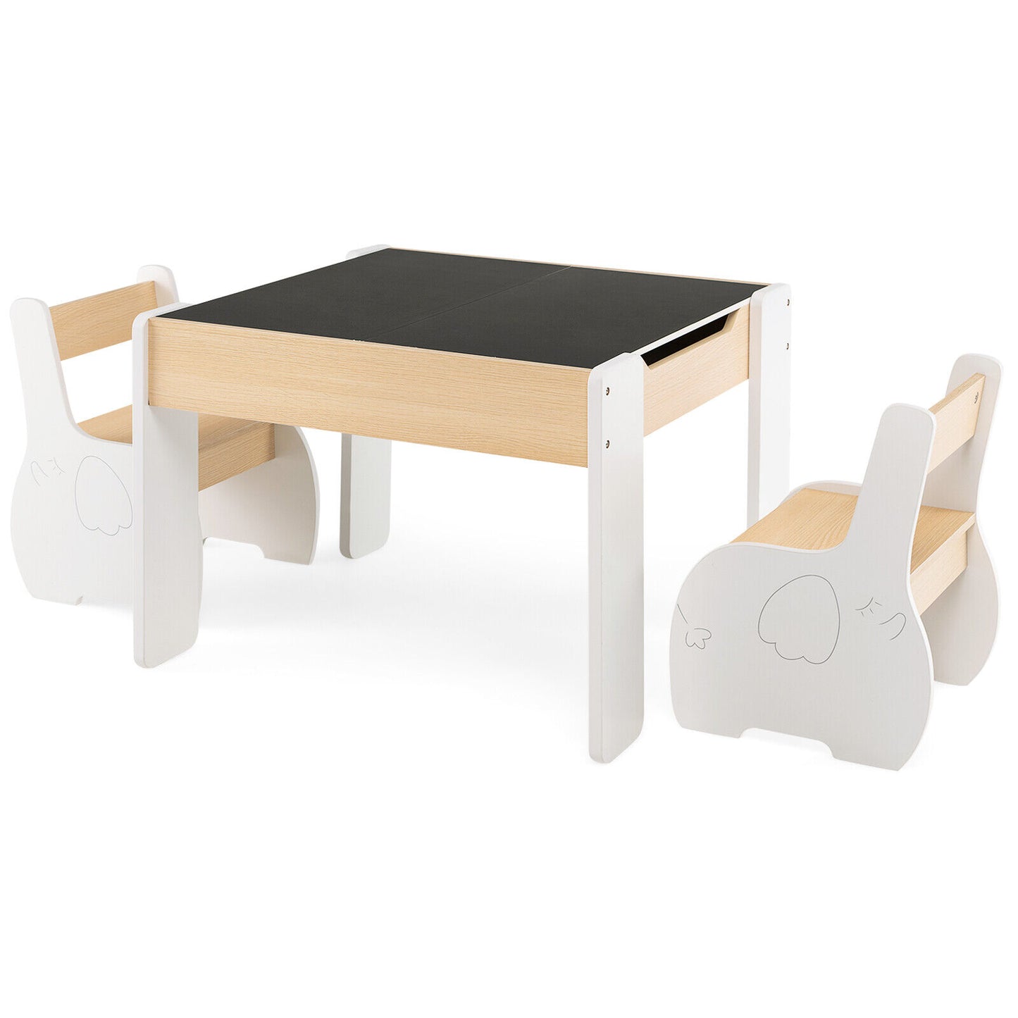 4-in-1 Wooden Activity Kids Table and Chairs with Storage and Detachable Blackboard-White Kids Crystal