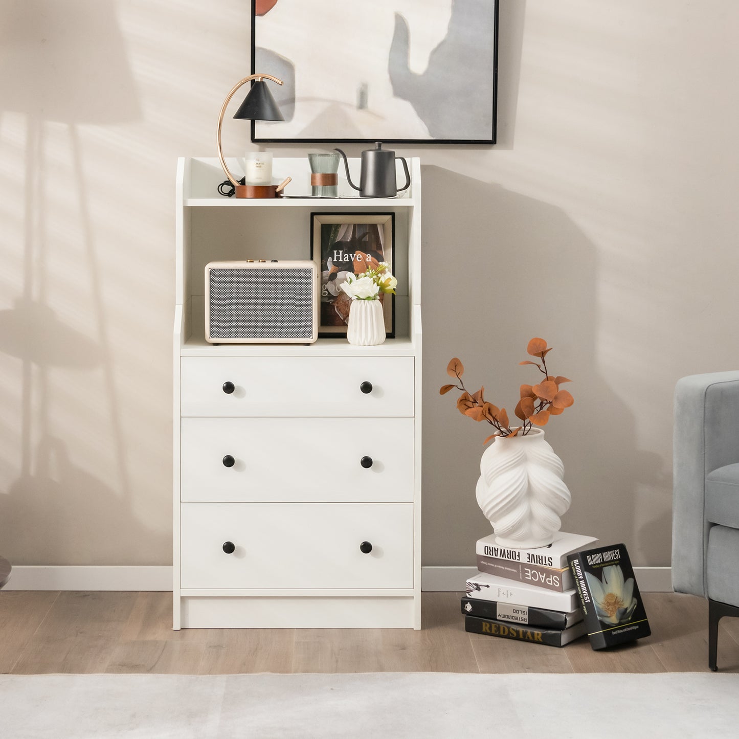 Modern Storage Dresser with Anti-toppling Device-White Kids Crystal