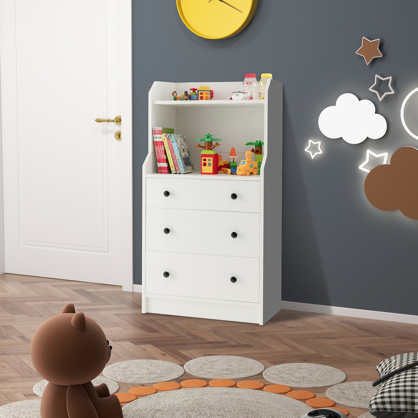 Modern Storage Dresser with Anti-toppling Device-White Kids Crystal