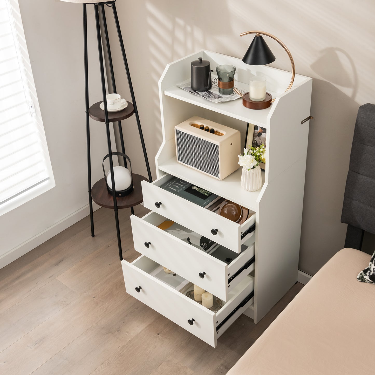Modern Storage Dresser with Anti-toppling Device-White Kids Crystal