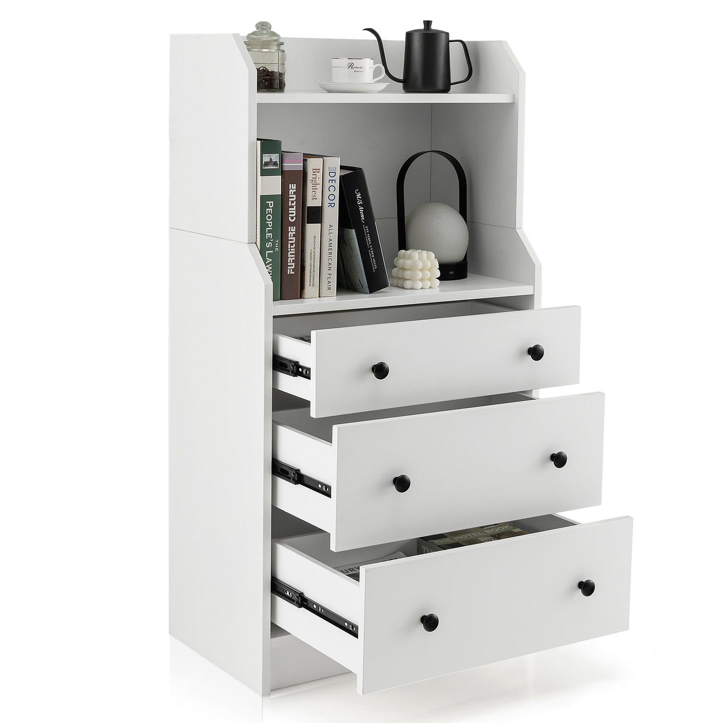 Modern Storage Dresser with Anti-toppling Device-White Kids Crystal