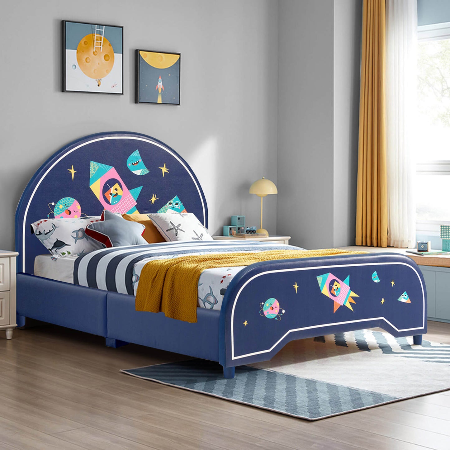 Twin Size Upholstered Platform Children Single Bed Kids Crystal