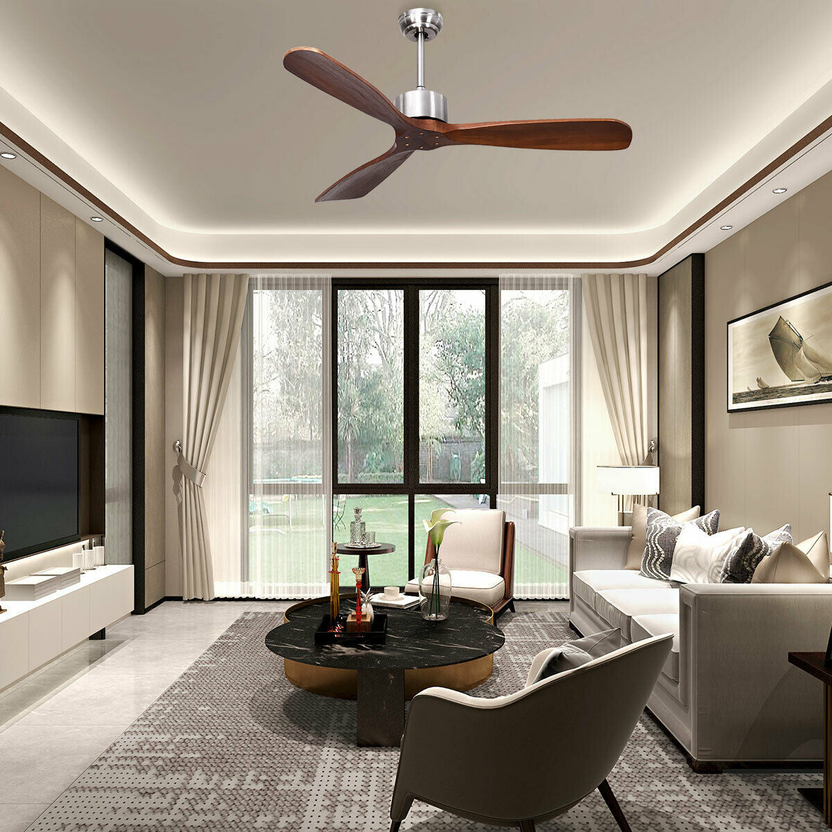 52 Inch Modern Brushed Nickel Finish Ceiling Fan with Remote Control Kids Crystal