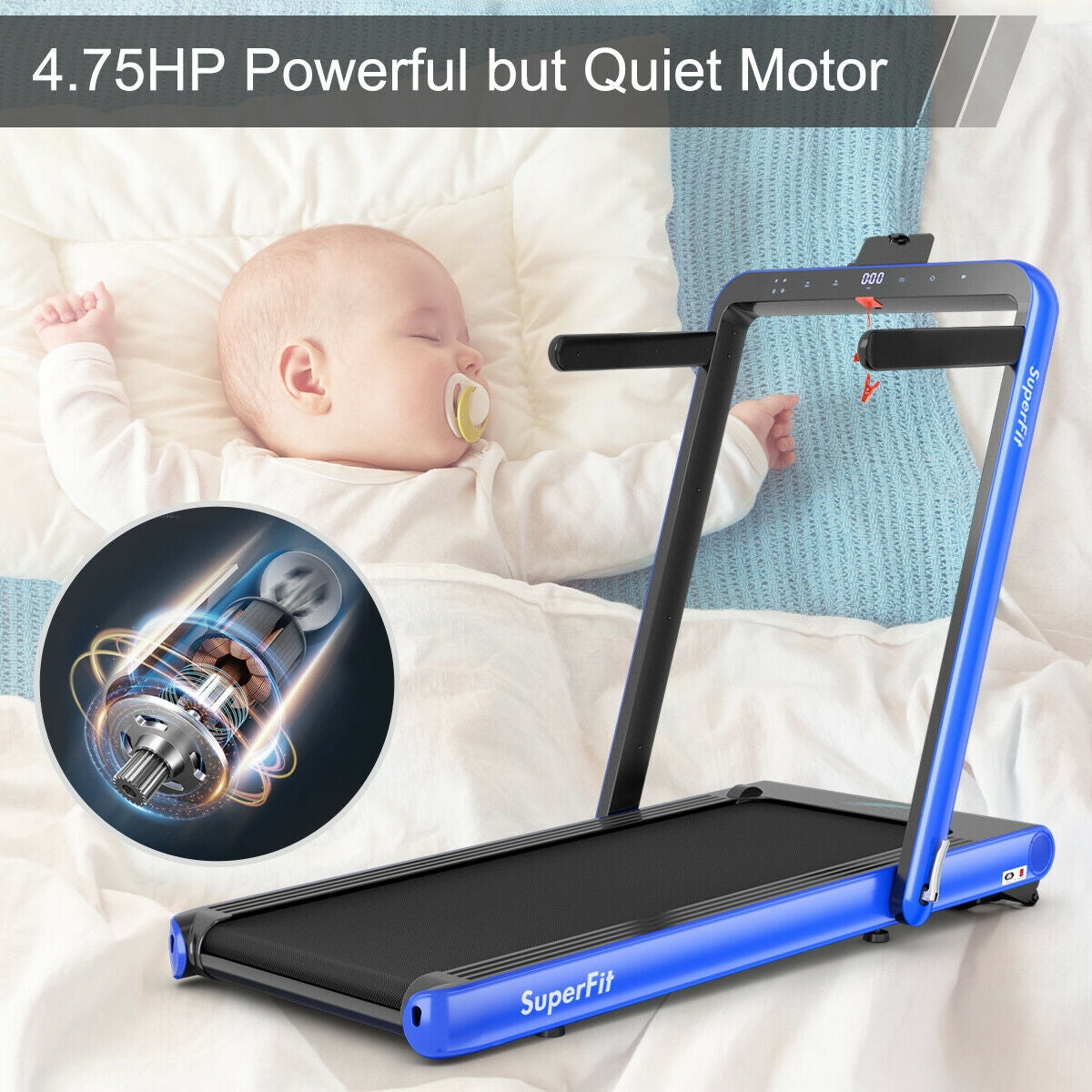 4.75HP 2 In 1 Folding Treadmill with Remote APP Control-Navy Kids Crystal