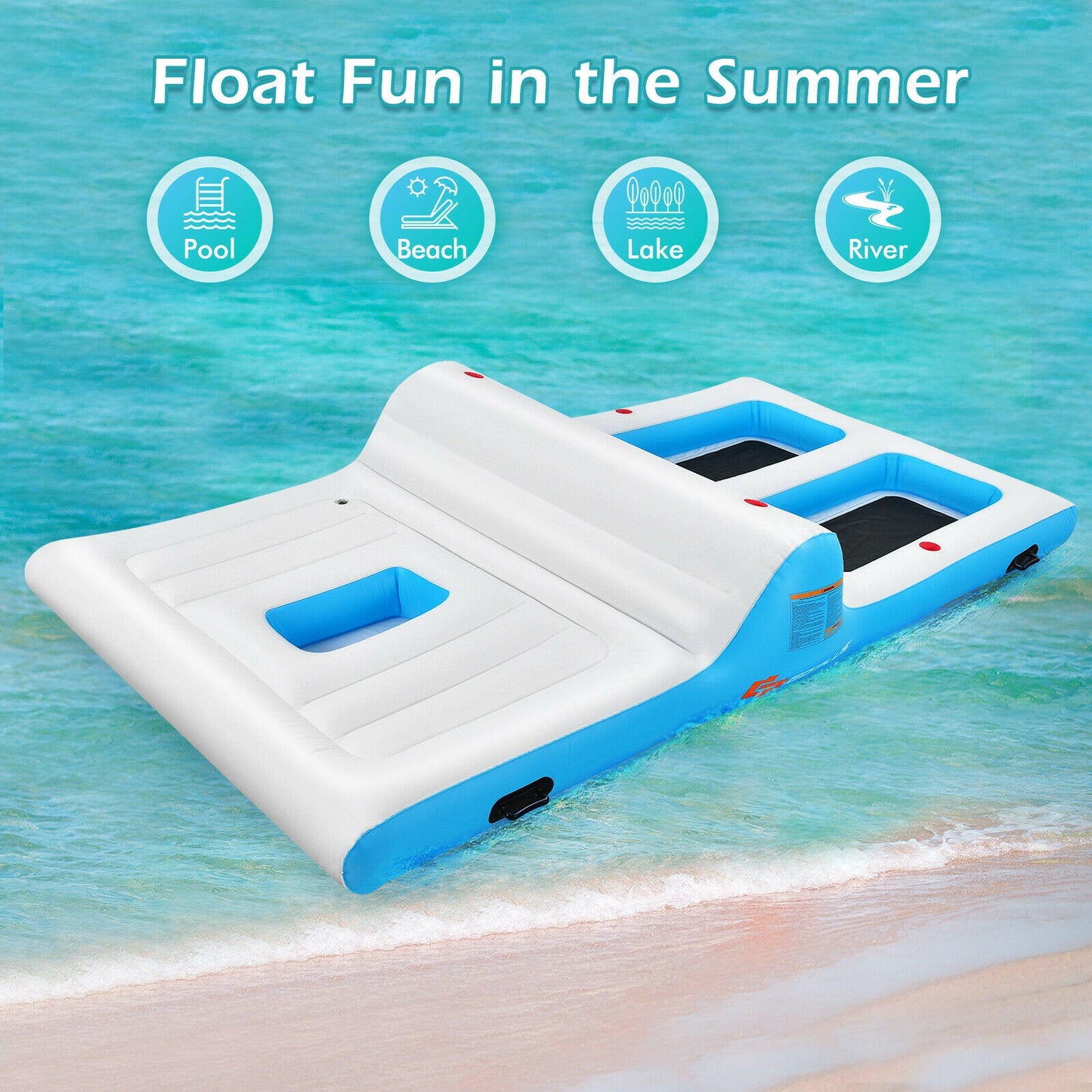 Floating 4 Person Inflatable Lounge Raft with 130W Electric Air-White Kids Crystal