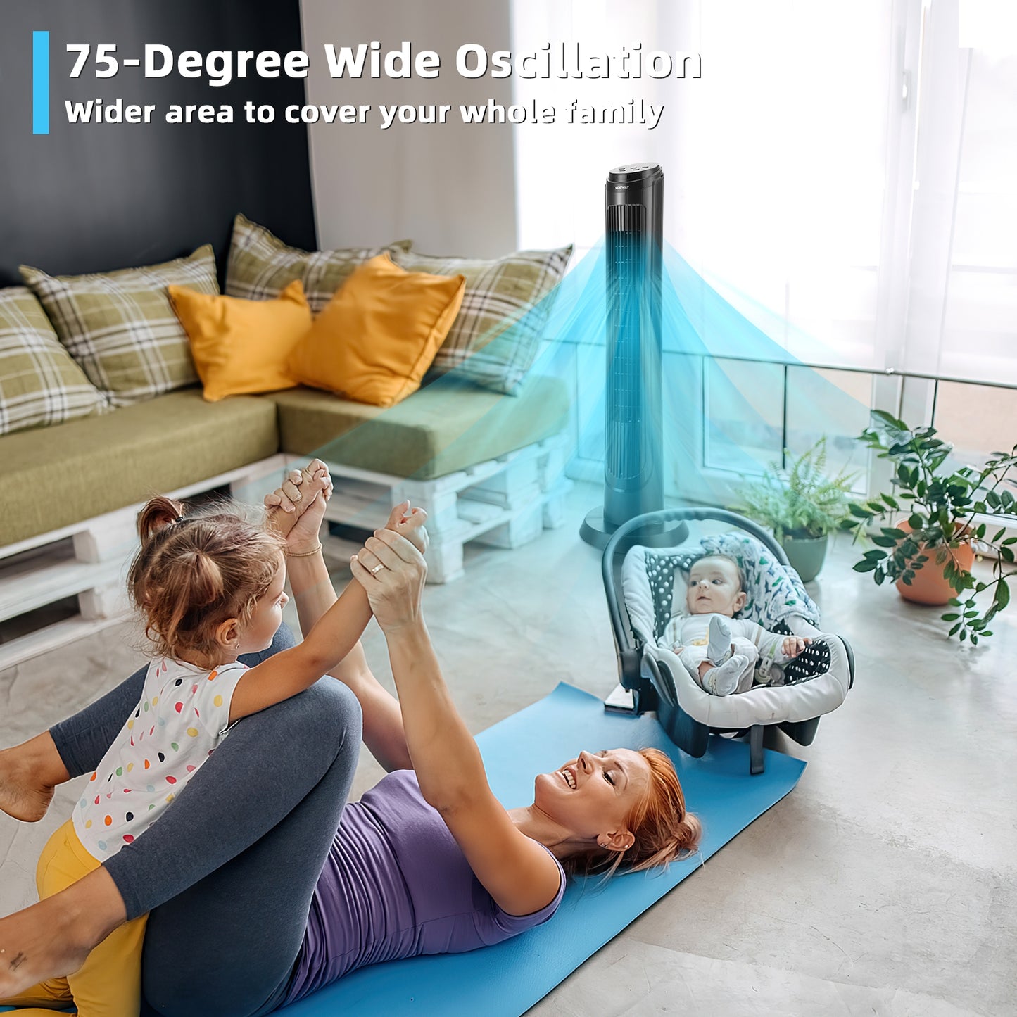 40 Inch Tower Fan with Remote 75? Oscillating Fan with 3 Wind Modes and 4 Wind Speeds-Black Kids Crystal