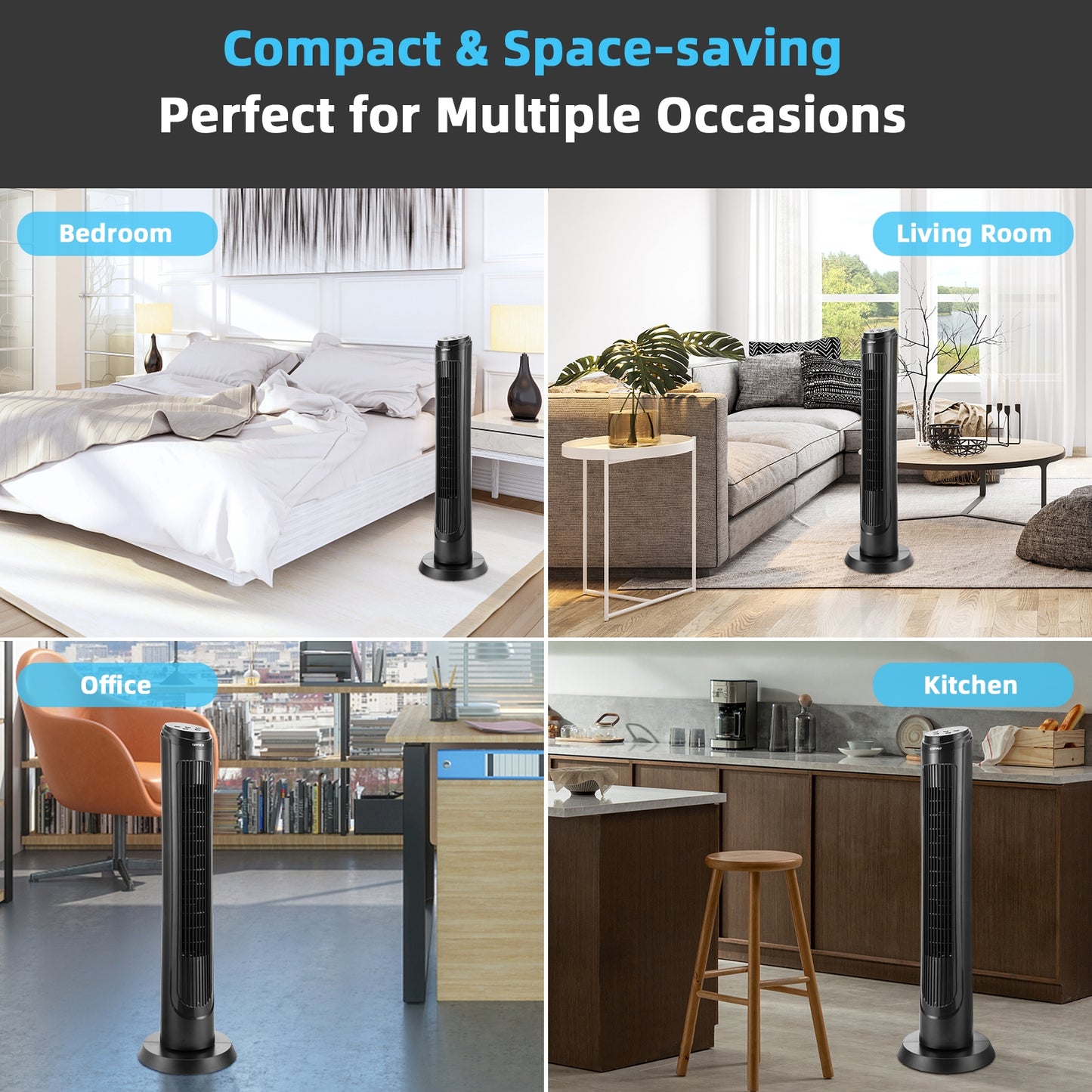 40 Inch Tower Fan with Remote 75? Oscillating Fan with 3 Wind Modes and 4 Wind Speeds-Black Kids Crystal