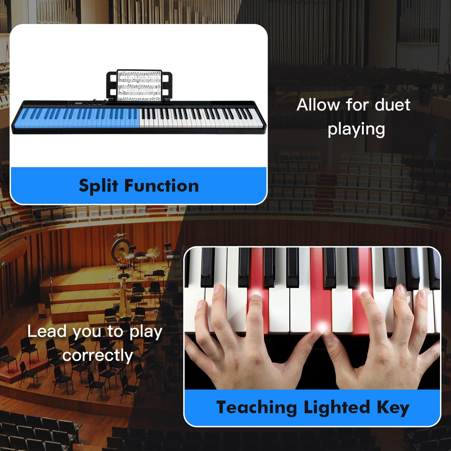 88-Key Portable Electric Lighted Keyboard Piano-Black Kids Crystal