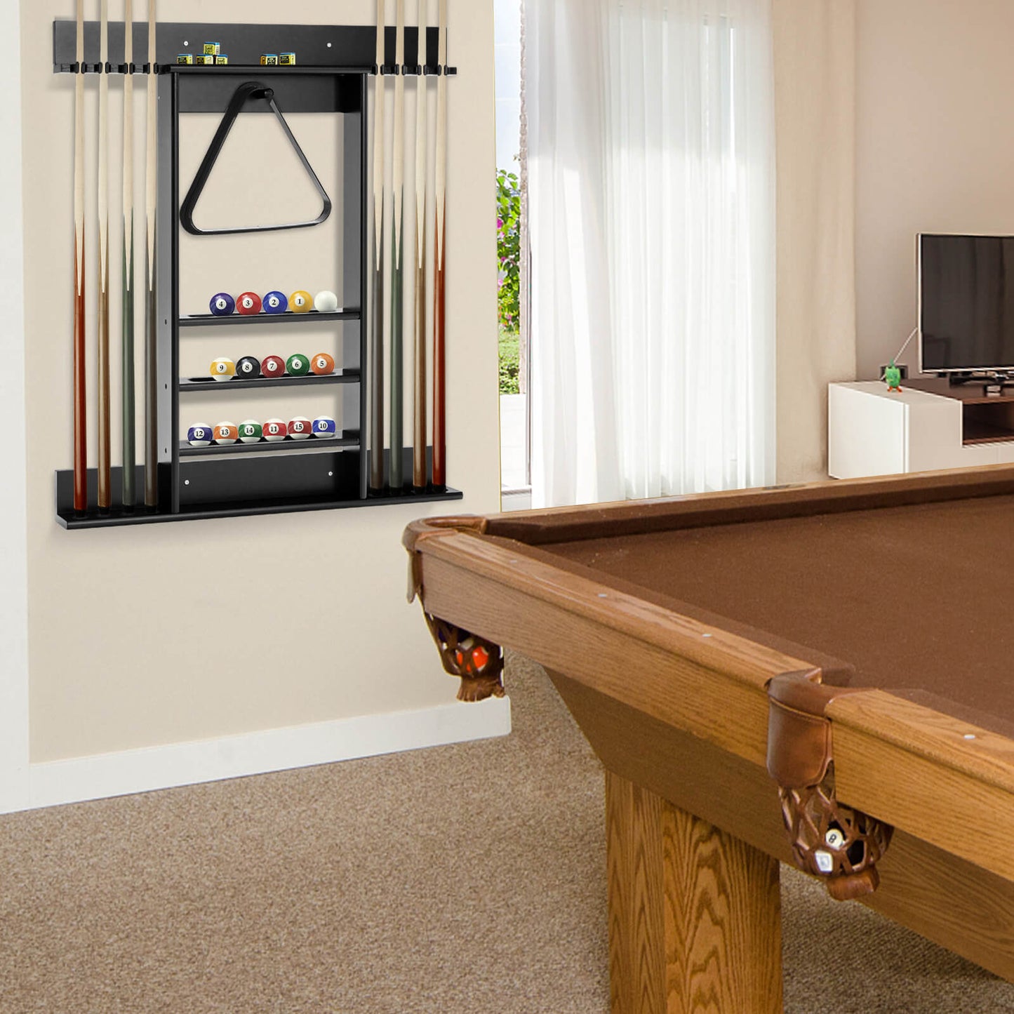 Wall-mounted Billiards Pool Cue Rack Only-Black Kids Crystal