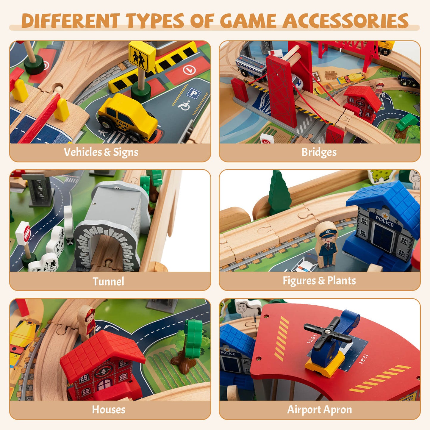Kids Double-Sided Wooden Train Table Playset with Storage Drawer Kids Crystal
