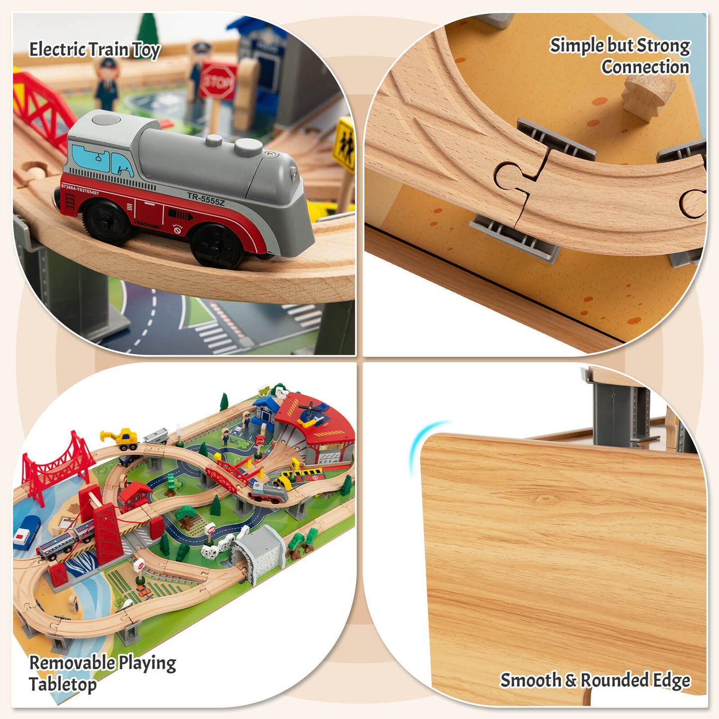 Kids Double-Sided Wooden Train Table Playset with Storage Drawer Kids Crystal