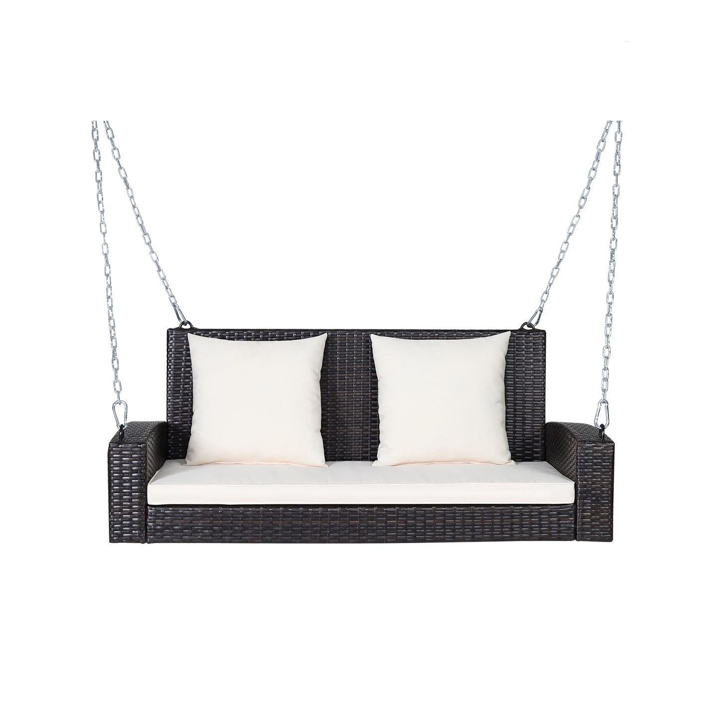 2-Person Patio Rattan Porch Swing with Cushions-White Kids Crystal