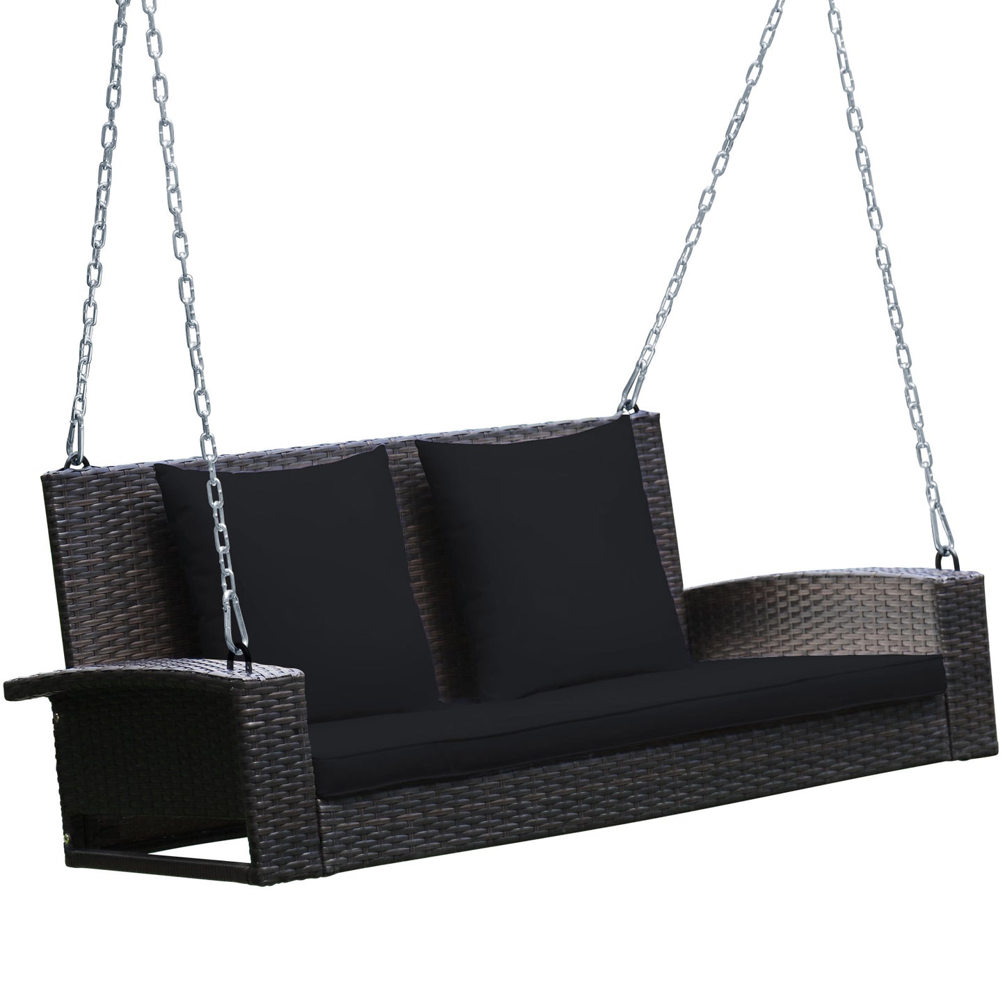 2-Person Patio Rattan Porch Swing with Cushions-Black Kids Crystal