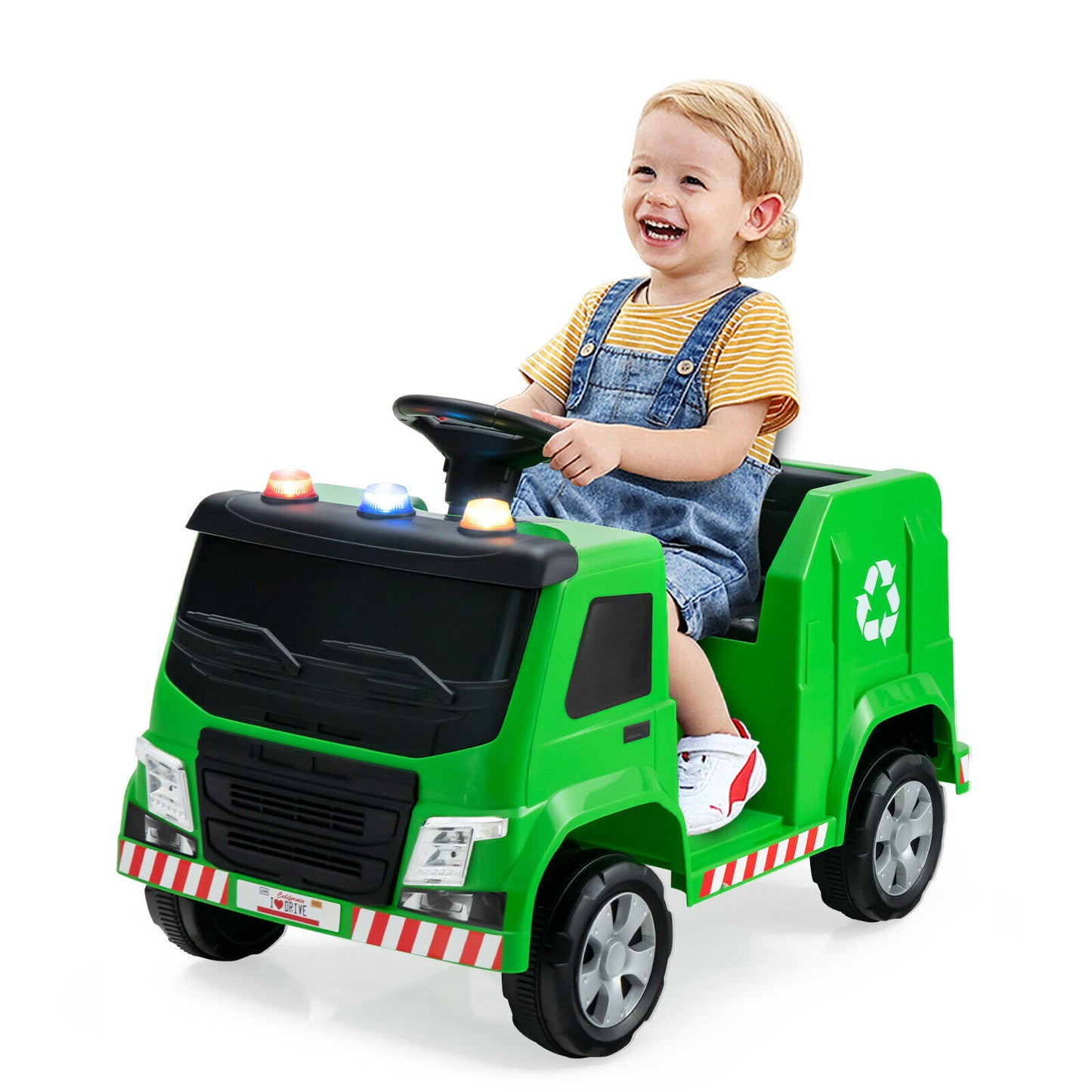 12V Kids Ride-on Garbage Truck with Warning Lights and 6 Recycling Accessories-Green