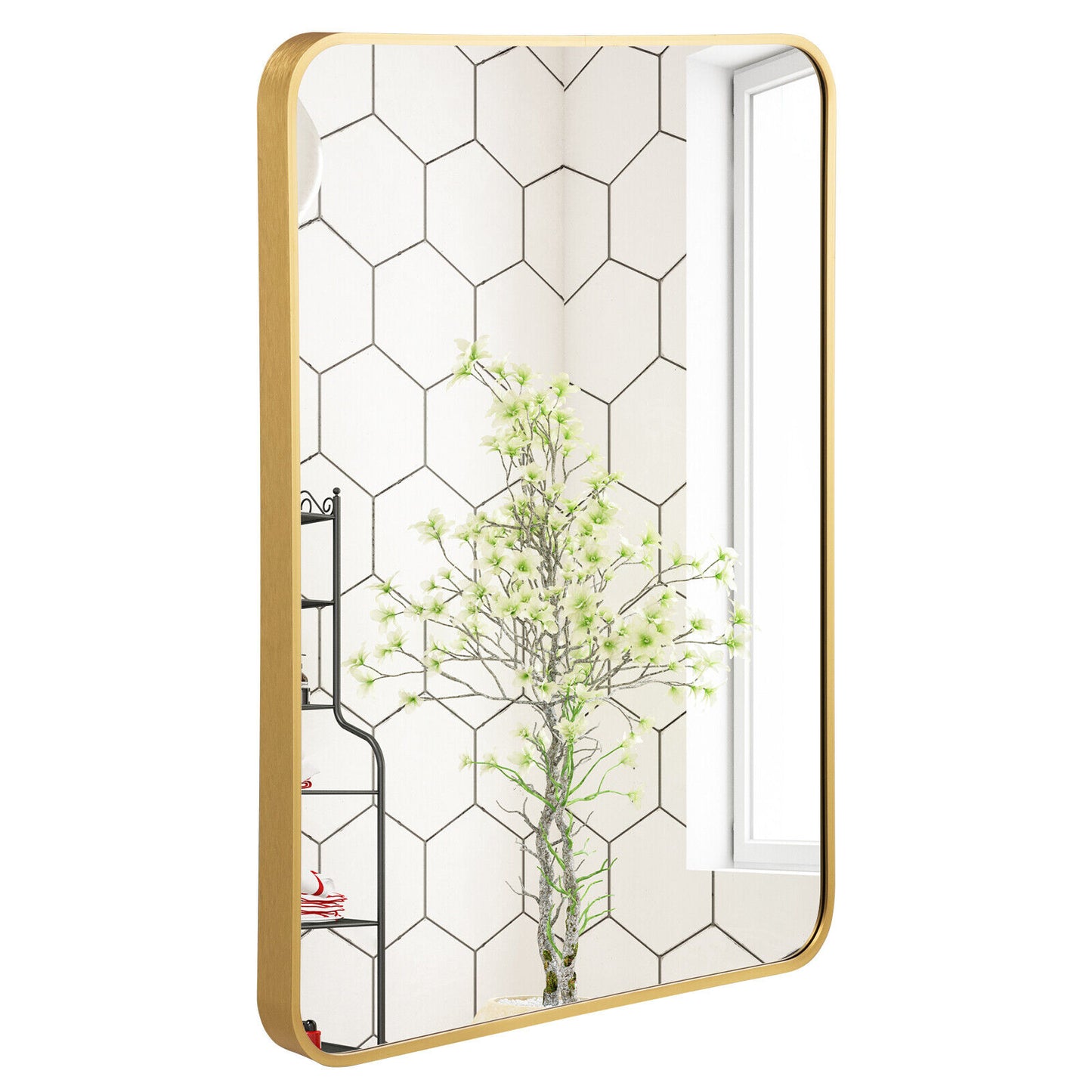 Metal Framed Bathroom Mirror with Rounded Corners-Golden Kids Crystal
