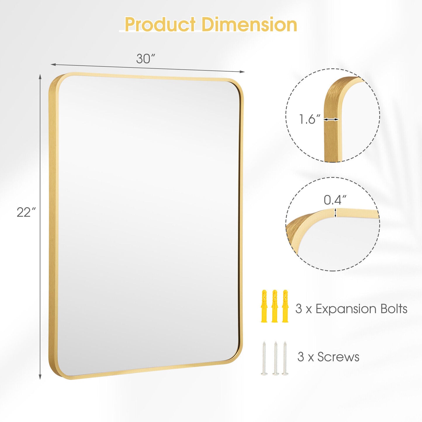 Metal Framed Bathroom Mirror with Rounded Corners-Golden Kids Crystal