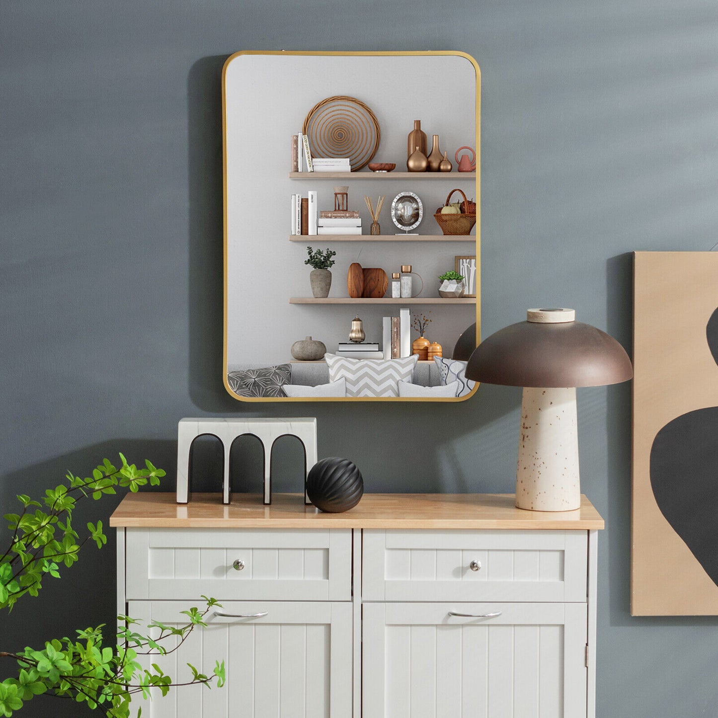 Metal Framed Bathroom Mirror with Rounded Corners-Golden Kids Crystal