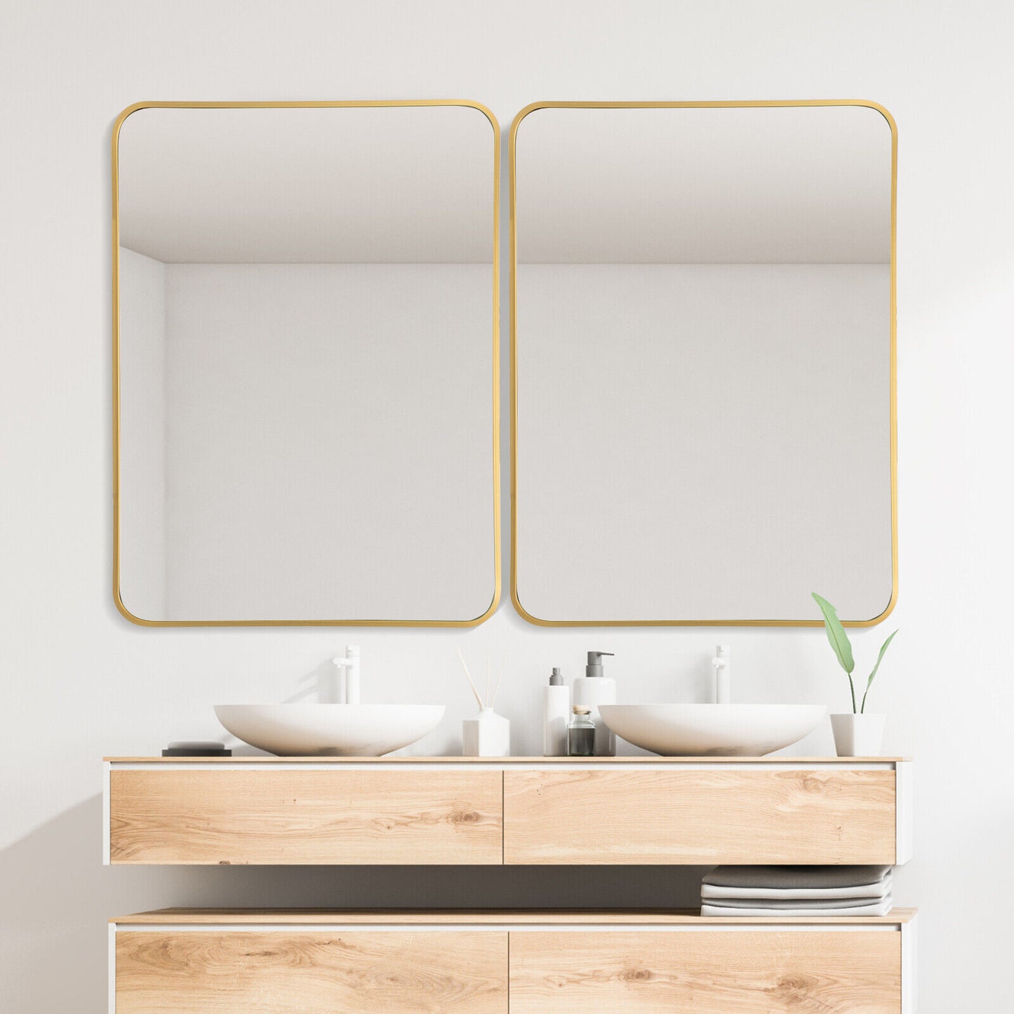 Metal Framed Bathroom Mirror with Rounded Corners-Golden Kids Crystal