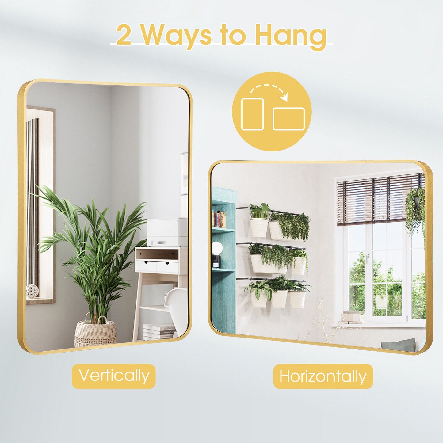 Metal Framed Bathroom Mirror with Rounded Corners-Golden Kids Crystal