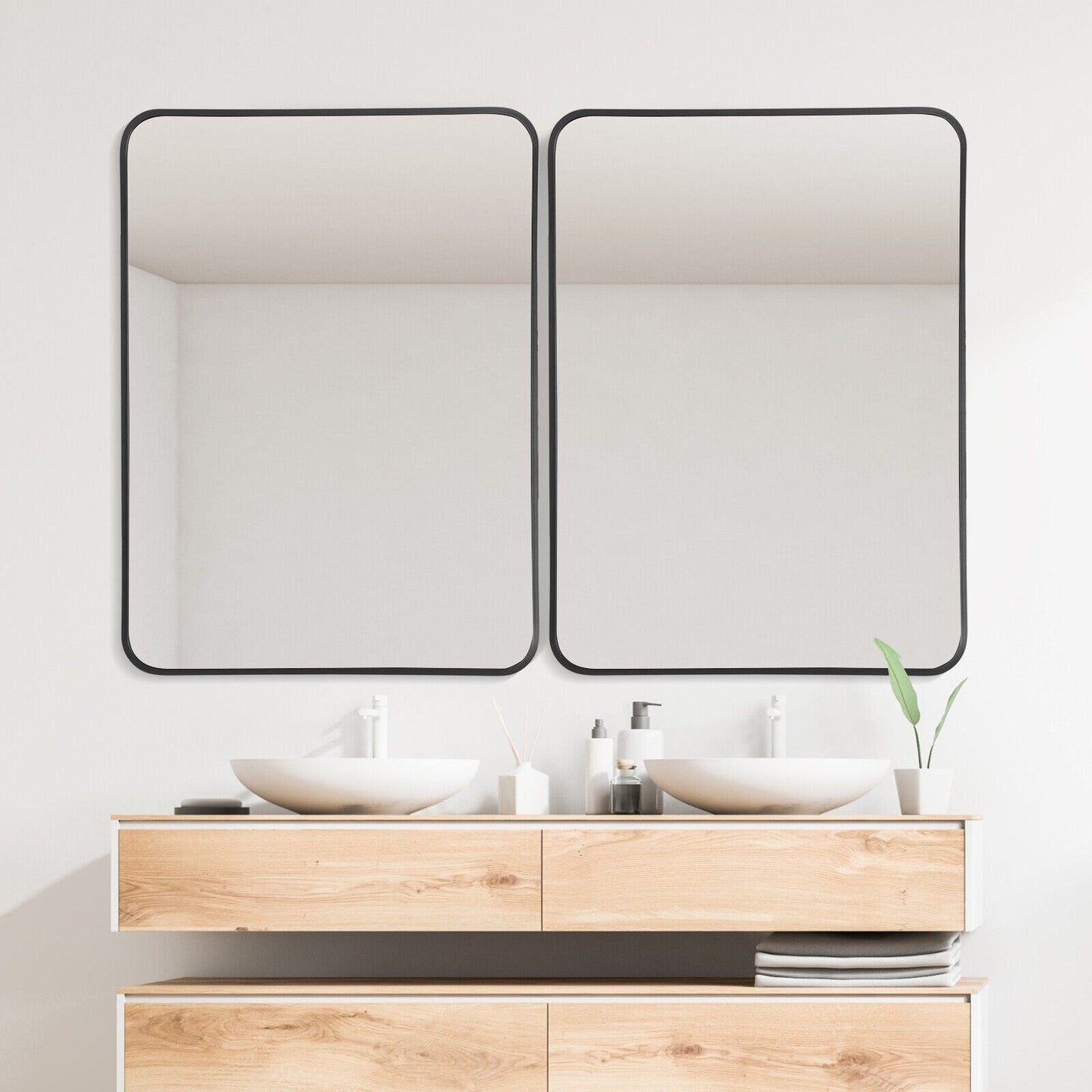 Metal Framed Bathroom Mirror with Rounded Corners-Black Kids Crystal