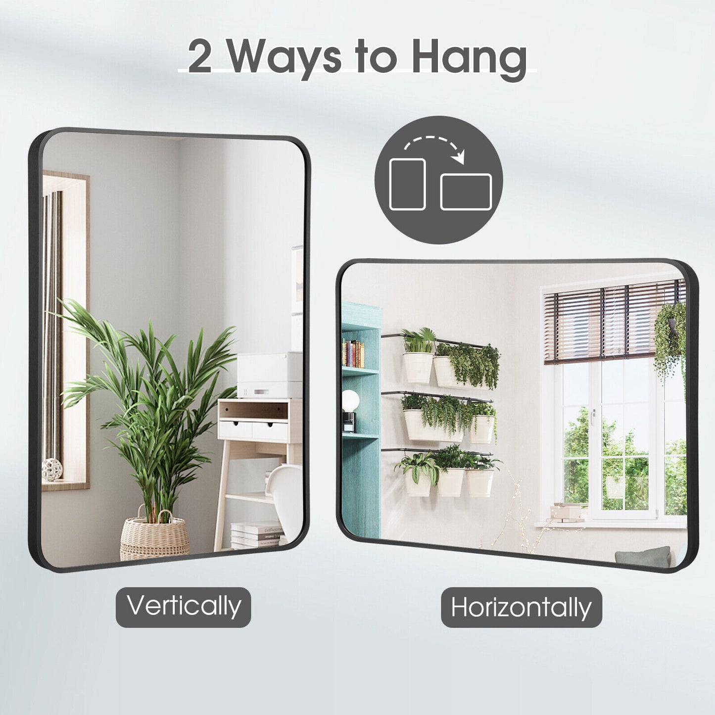 Metal Framed Bathroom Mirror with Rounded Corners-Black Kids Crystal