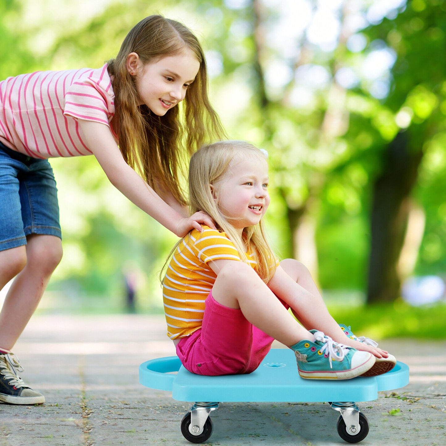 4 Pieces Kids Sitting Scooter Set with Handles and Non-marring Universal Casters-Multicolor Kids Crystal