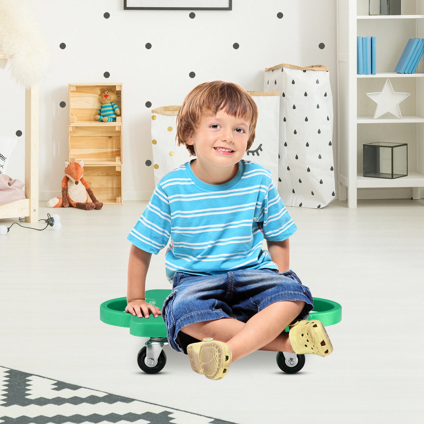 4 Pieces Kids Sitting Scooter Set with Handles and Non-marring Universal Casters-Multicolor Kids Crystal