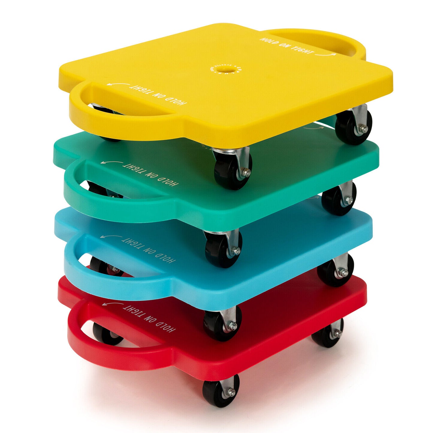 4 Pieces Kids Sitting Scooter Set with Handles and Non-marring Universal Casters-Multicolor Kids Crystal