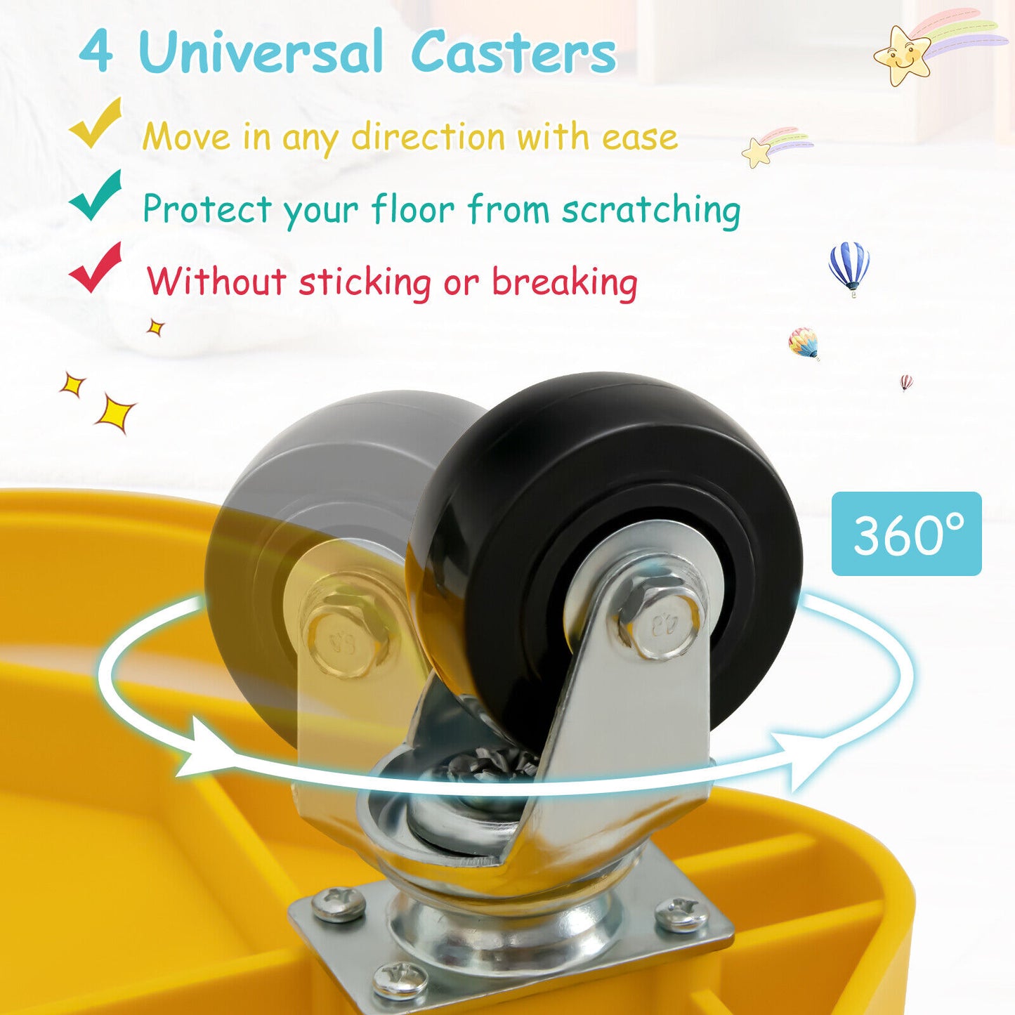 4 Pieces Kids Sitting Scooter Set with Handles and Non-marring Universal Casters-Multicolor Kids Crystal