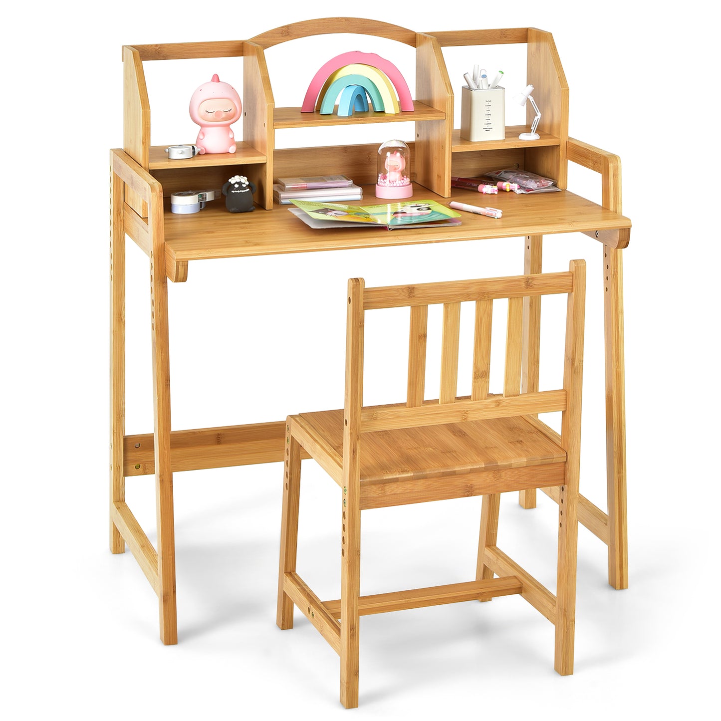 Bamboo Kids Study Desk and Chair Set with Bookshelf Kids Crystal